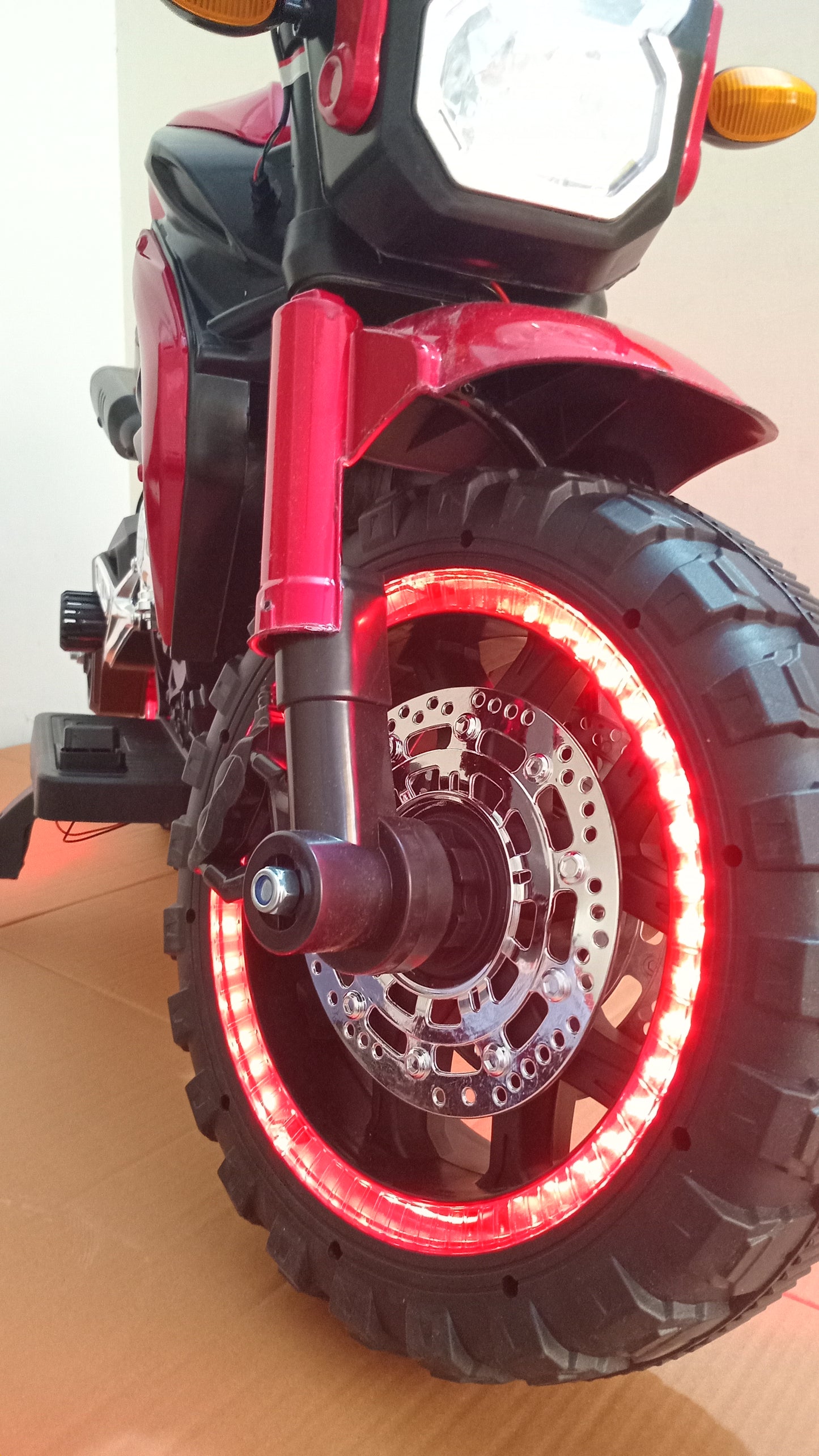 Trail bike for kids, For age 4 to 8 years, Rechargeable battery operated kids bike, music mp3 LED lights, motors big battery. Color red.