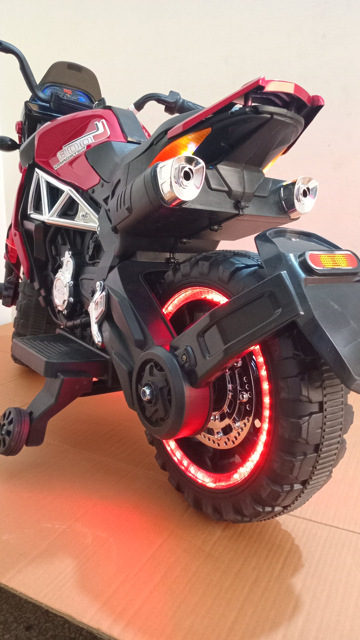 Trail bike for kids, For age 4 to 8 years, Rechargeable battery operated kids bike, music mp3 LED lights, motors big battery. Color red.