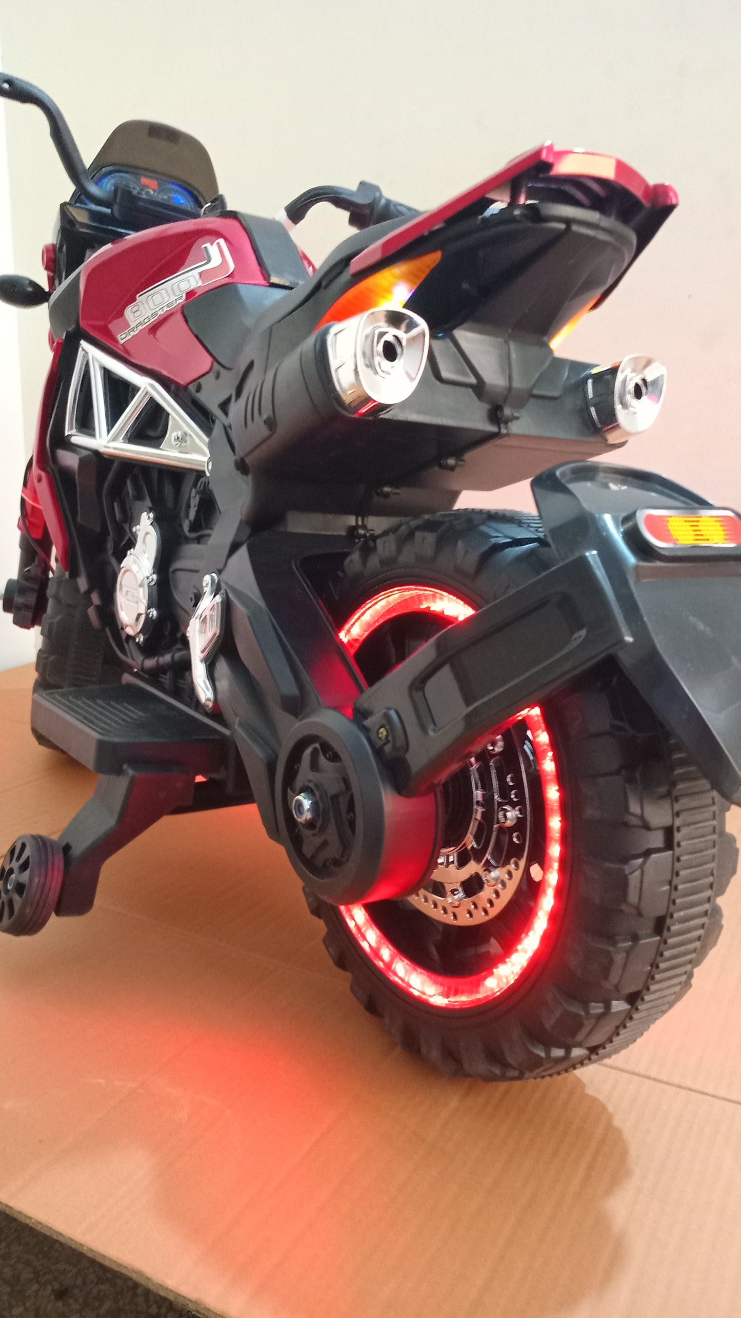 Trail bike for kids, For age 4 to 8 years, Rechargeable battery operated kids bike, music mp3 LED lights, motors big battery. Color red.