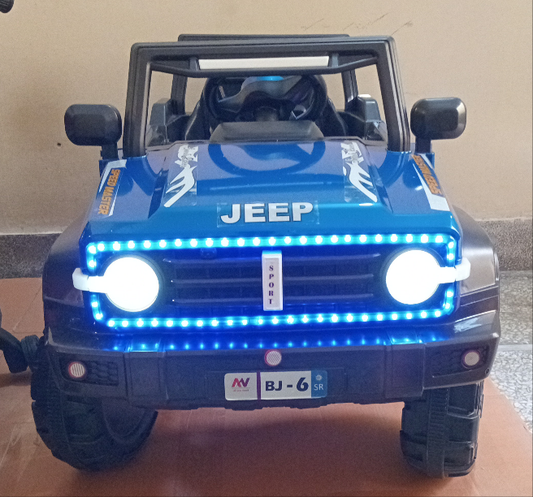 Jeep Medium Size, age 2 to 5 years, Rechargeable battery operated kids jeep, music mp3 LED lights, double motors big battery. Color red and blue.