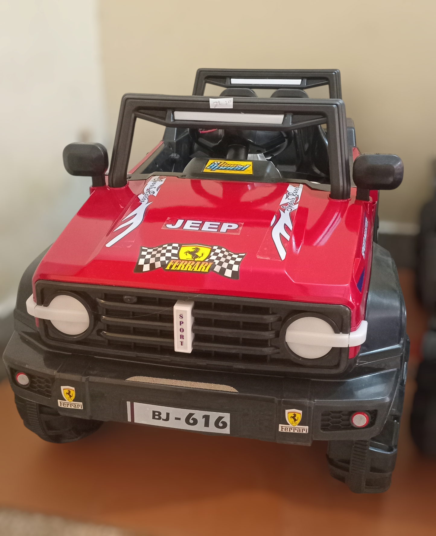 Jeep Medium Size, age 2 to 5 years, Rechargeable battery operated kids jeep, music mp3 LED lights, double motors big battery. Color red and blue.