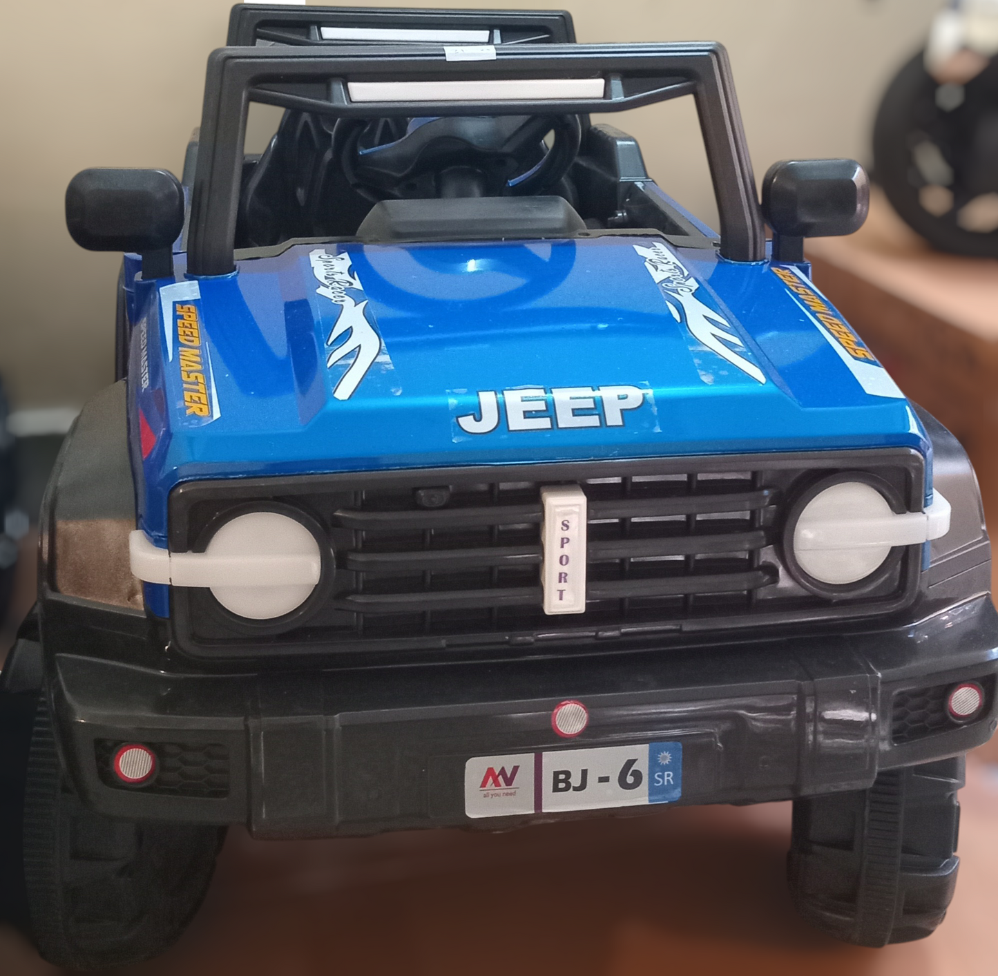 Jeep Medium Size, age 2 to 5 years, Rechargeable battery operated kids jeep, music mp3 LED lights, double motors big battery. Color red and blue.