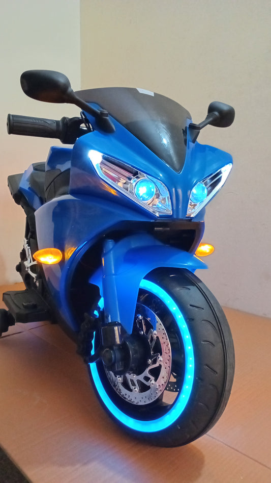 Heavy bike for kids, For age 4 to 8 years, Rechargeable battery operated kids bike, music mp3 LED lights, motors big battery. Color Blue.