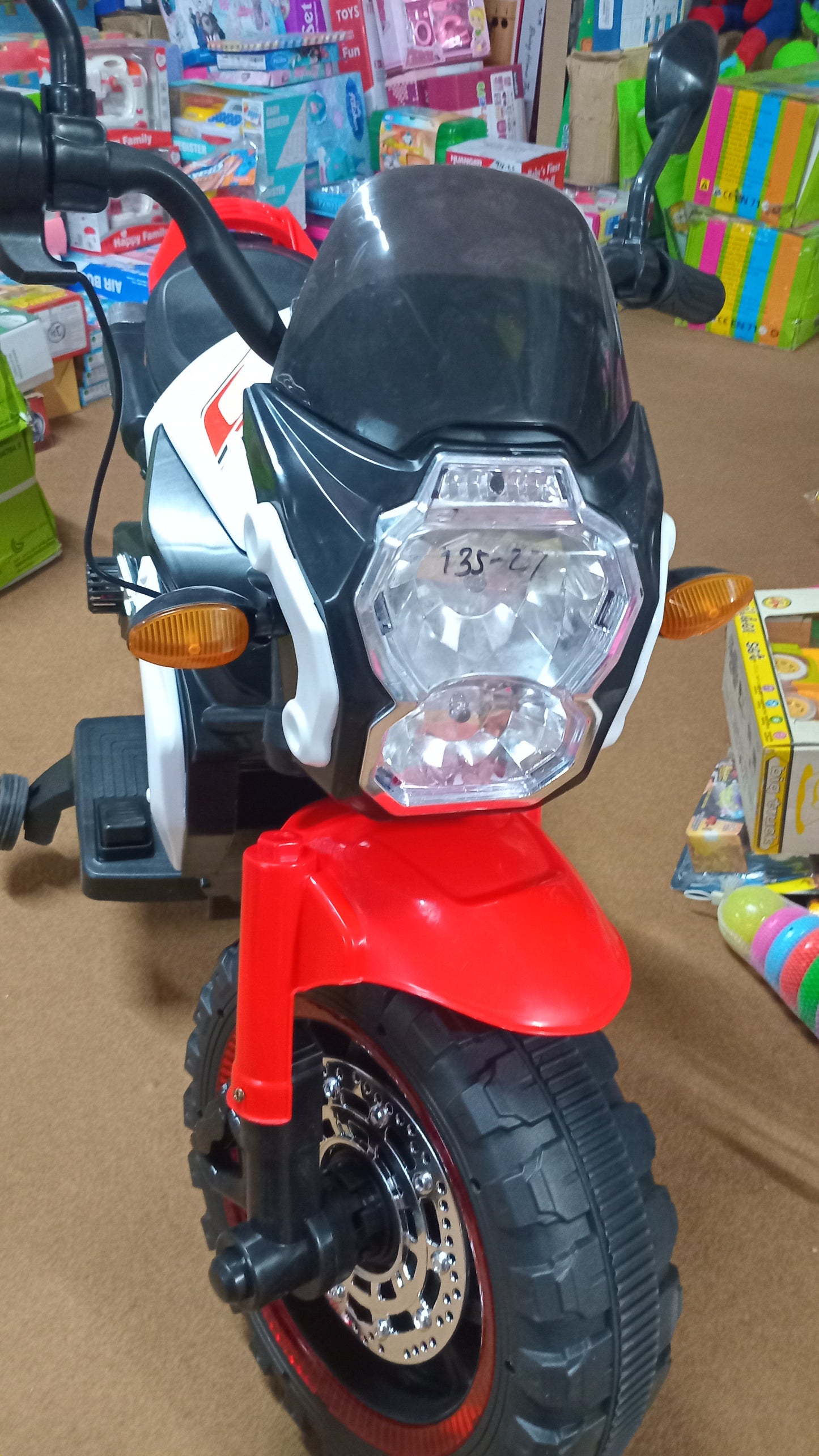 Trail bike for kids, For age 4 to 8 years, Rechargeable battery operated kids bike, music mp3 LED lights, motors big battery. Color red White.