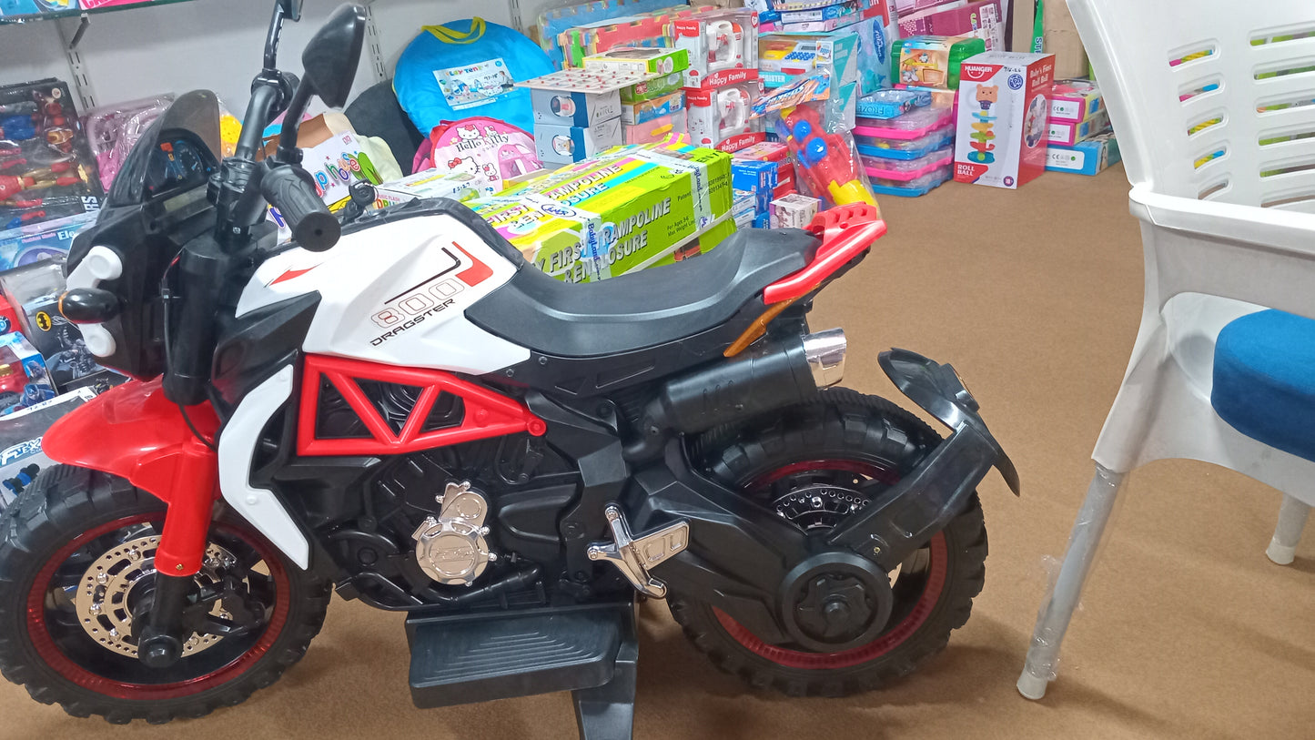 Trail bike for kids, For age 4 to 8 years, Rechargeable battery operated kids bike, music mp3 LED lights, motors big battery. Color red White.